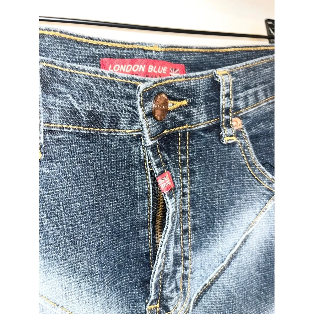 London Blue Vigoss Jeans Denim Skirt Dark Wash Paneled Chevron Y2K Cyber Grunge‎